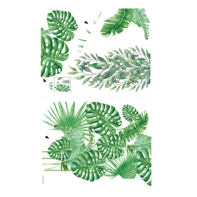 2pcs décors maison végétale feuilles murales stickers muraux fond d'écran fond