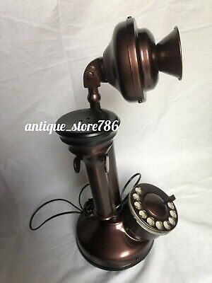 Vintage Phone Brass Candlestick Rotary Dial Antique Station Telephone Home Decor