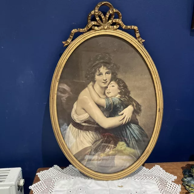 Antique Wooden Gilded Frame Rococo Style With Mrs Vigee Le Brun & Her Daughter