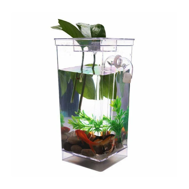 Kids Mini Transparent Fish Tank Self Cleaning Small 2Q6W NEW Fish S7U8 J3H4 4