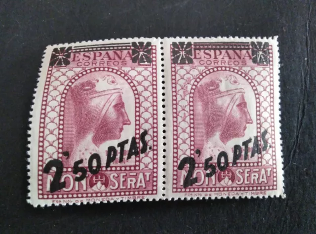 Sellos España Mnh 1938 Pareja Sobr 2,5 Pts. Variedad Dentado 14 Edifil 791D. 12€