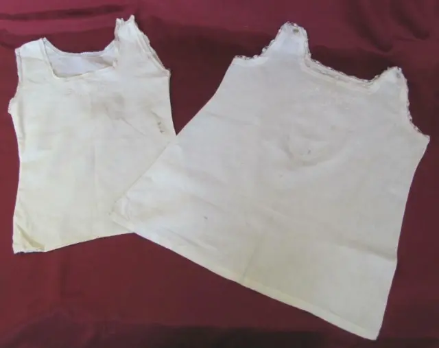 19C. Antique Kids Child Set Of Two Tank Tops Embroidery Cotton