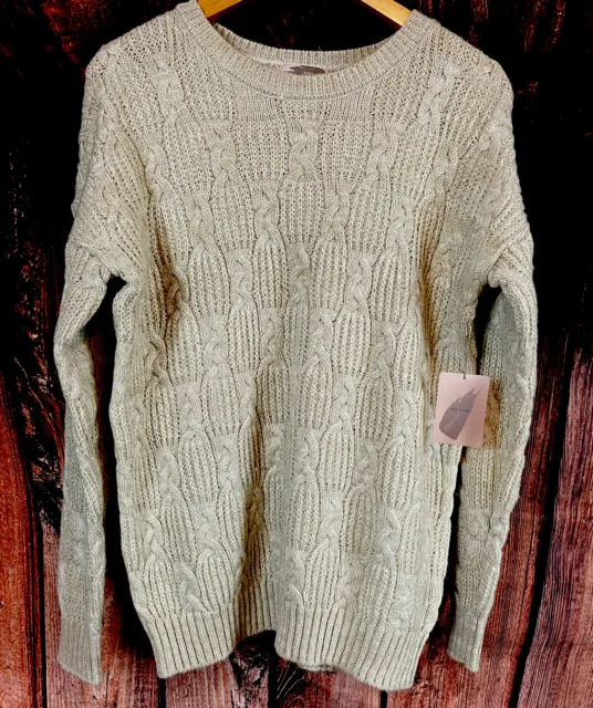 Forever 21 Contemporary Light Beige Cable Knit Sweater Size Large New With Tags