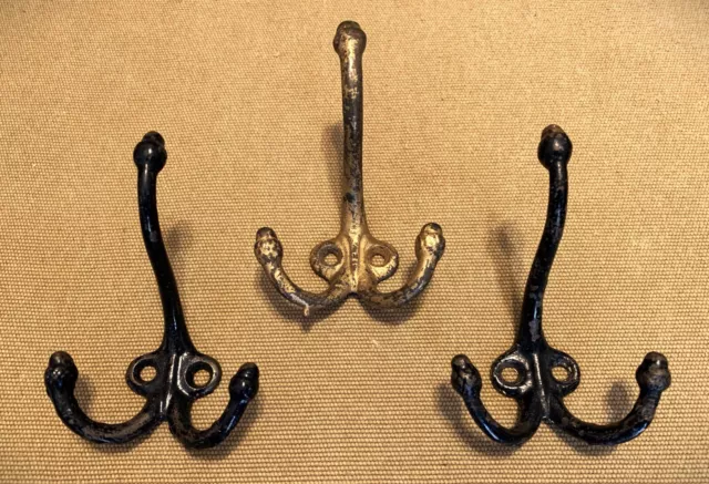 Vintage Cast Iron Triple Acorn Hat Coat Towel Wall Hooks Lot Of 3 Free Shipping