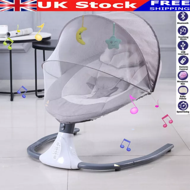 UK Bluetooth Electric Baby Swing Infant Cradle Bouncer Rocker Chair Music Remote