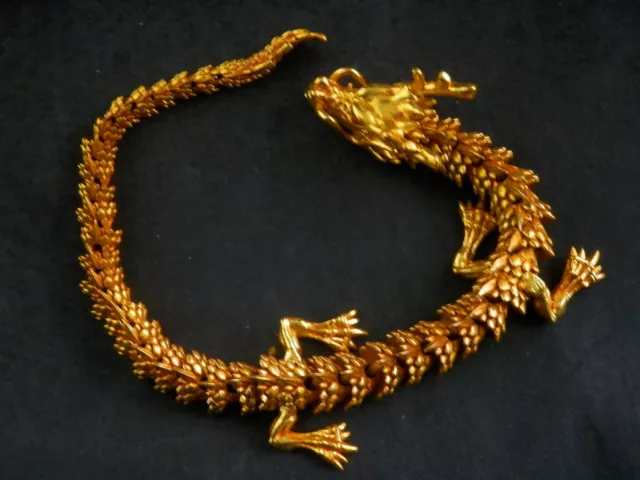 9.2 Inches Excellent Chinese Brass Gilt Hand Made *Dragon* 金龙