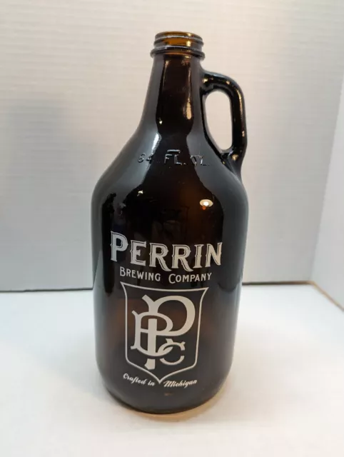 Perrin  brewery co Glass Beer Growler Jug 64oz / AMBER EMPTY man cave  C3