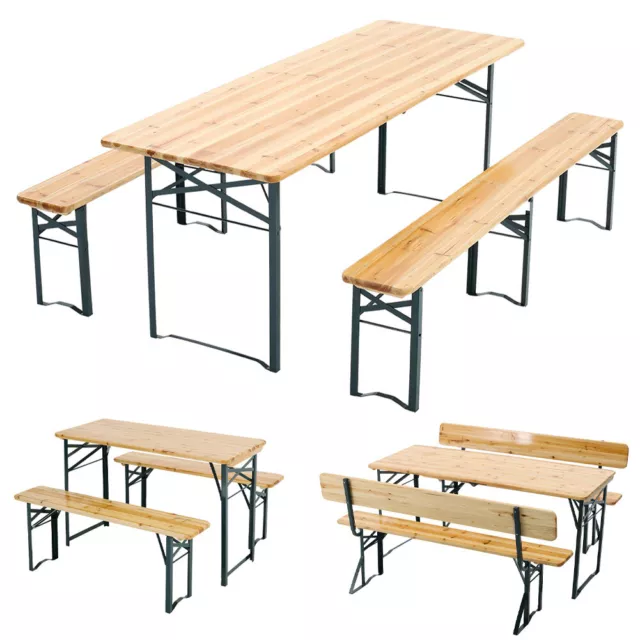 Wooden Folding Picnic Table and Bench Set Outdoor BBQ Trestle Beer Table Chairs