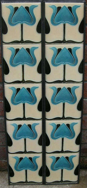 Art Nouveau Kiln Fired Fireplace Tile Set (10 Tiles ) Ref 22