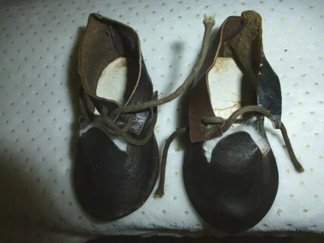 Paire De Chaussures Anciennes En Cuir Pr Poupee Ancienne Jumeau Sfbj Steiner T13