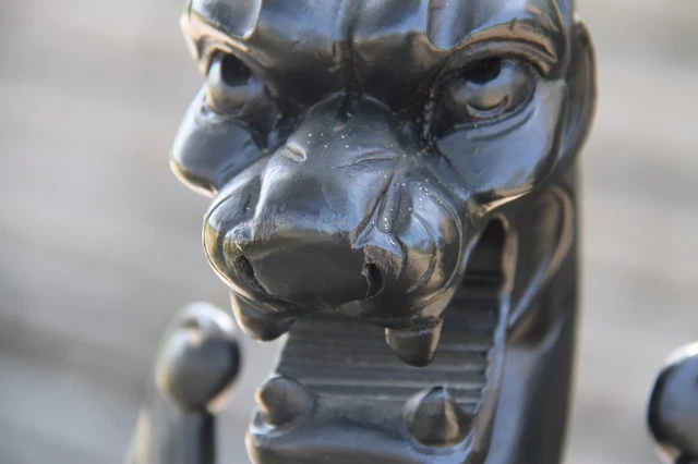 19C French Fantasy Gothic Carved Oak Lamps Griffin/Gargoyle/Dragon