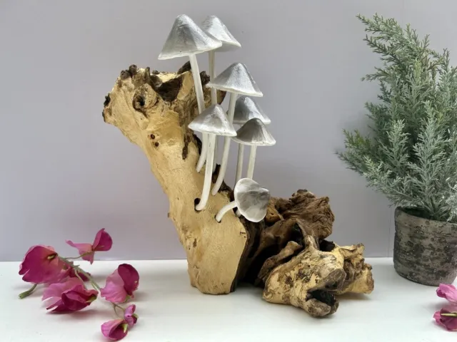 Wooden Bali Mushroom Colony Driftwood Sculpture Ornament - Handcarved Teak Root