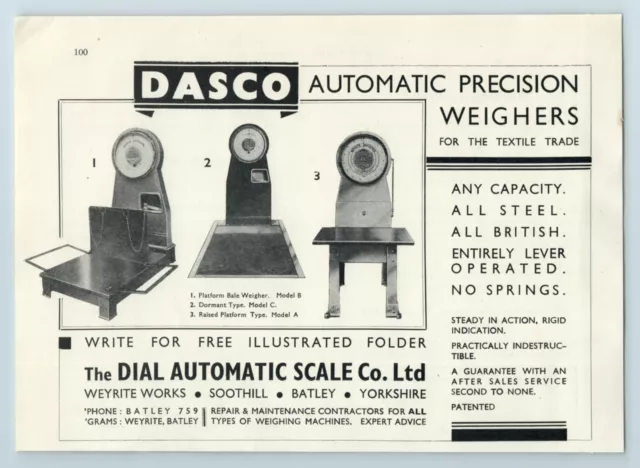 1930S PAPER AD, The Dial Automatic Scale Co Ltd, Batley, Textile Trade ...