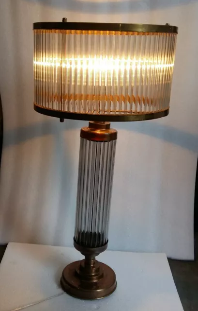 Antique Old Vintage Art Deco Skyscraper Brass & Glass Rod Table Lamp Light