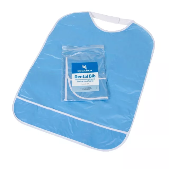 Velco Fastening Dental Bib Blue Pegasus With Shallow Front Pocket Reusable Pk 1