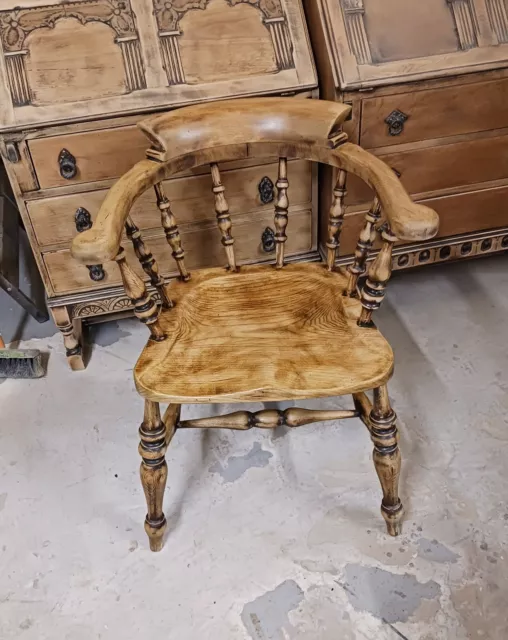 Stripped Oak Smokers Bow Armchair.