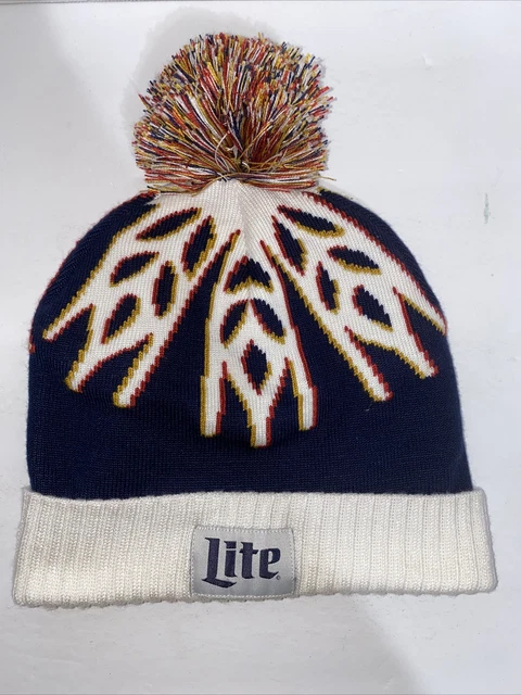 Miller Lite Knit Cuff Pom Beanie Blue Domestic Beer Brew Lager Molson Coors