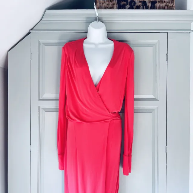 Reiss Grace Wrap Dress UK10 Coral Occasion Stretch Dry Cleaned Races Ladies Day