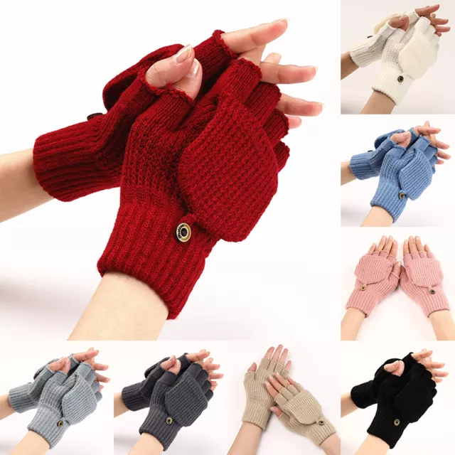 Caldo morbido lavorato a maglia mezzo dito pugni comfort convertibile flip top winte ¬
