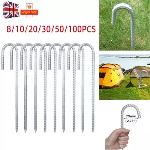 12" Heavy Duty Trampoline J-Shaped Metal Wind Stakes Pegs Tent Ground Anchor UK