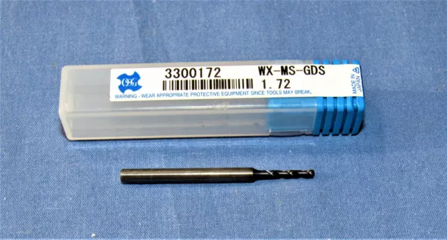 OSG Micro Drill Bit: 1.72 mm Dia, 140 ° Point, Solid Carbide
