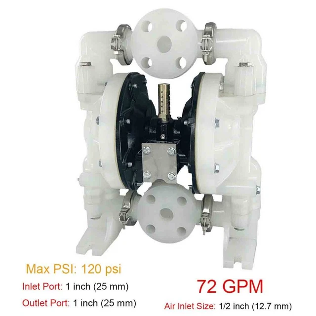 Air-Operated Double Diaphragm Pump Polypropylene 1 inch Inlet Outlet (USA Stock)