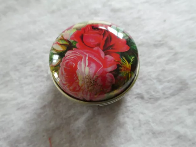 Decorative Metal Round Flower Pillbox / Trinket Box