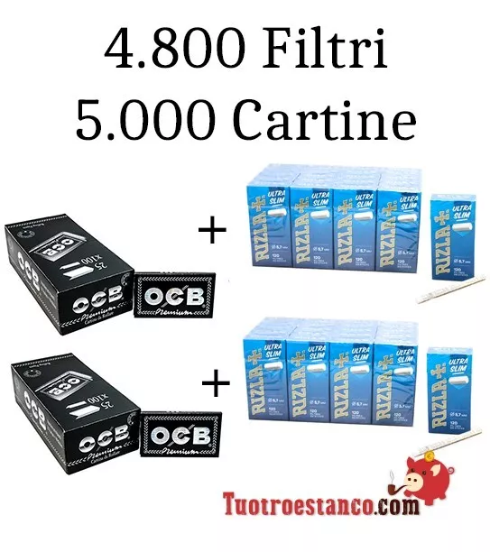 2 OCB Doppia Finestra 70 mm - 25 libretti + 2 Filtri Rizla da 5,7mm - 20 Scatole