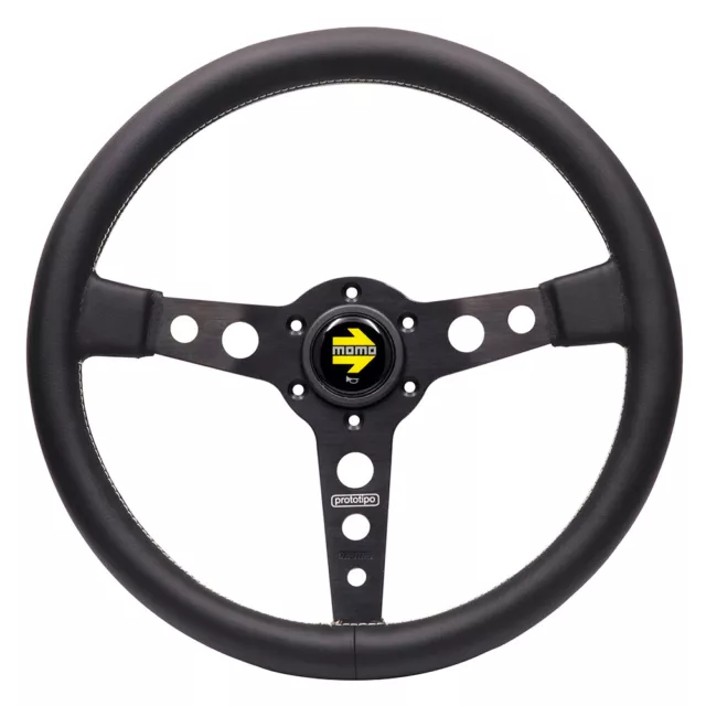 14inch/350mm momo Italy Prototipo Real Leather Black Spoke Sport Steering Wheel