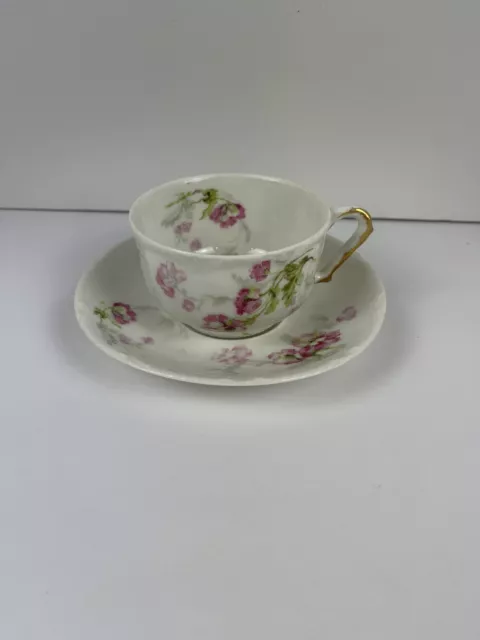 Theodore Haviland Limoges France Cup And Saucer Pink Roses 3 Sets