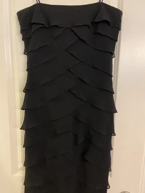 Tadashi Shoji black Maxi Dress Ruffle 100% Silk Sz 6 Wedding Party formal