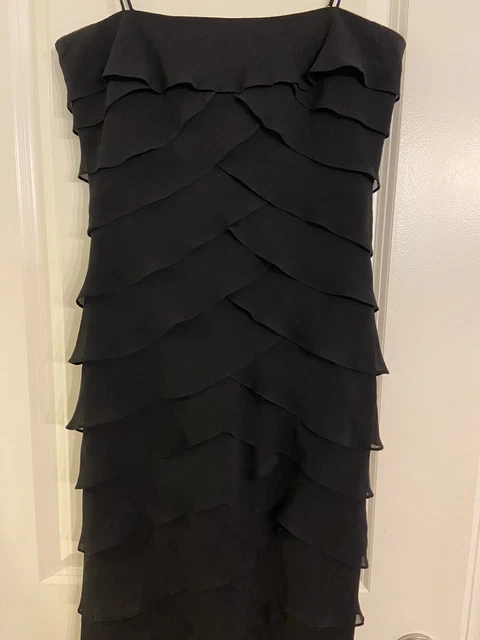 Tadashi Shoji black Maxi Dress Ruffle 100% Silk Sz 6 Wedding Party formal Tadashi Shoji black Maxi Dress Ruffle 100% Silk Sz 6 Wedding Party formal