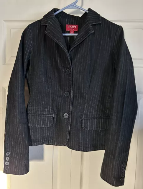 Ralph Lauren Dark Grey Black Denim Pinstripe Jacket Blazer Women's Size Medium