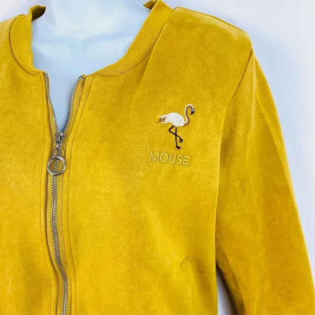 Vintage style mustard flamingo embroidered souvenir baseball jacket sz 10 3