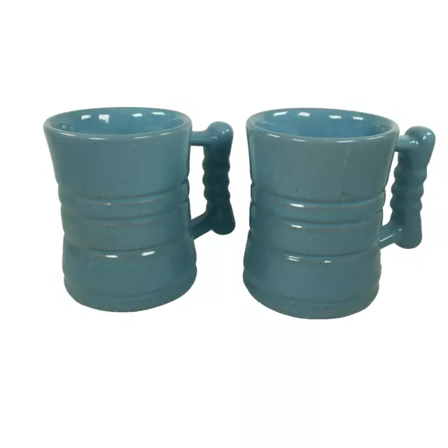 Pair Vintage Frankoma Pottery Mugs C3 Robin's Egg Blue EUC Made in Oklahoma USA