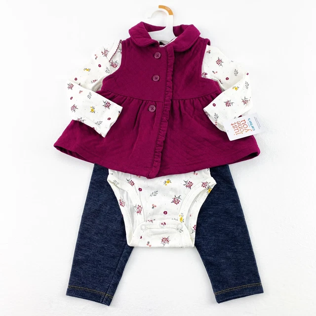 Carter’s Baby Girl Size 12M Bodysuit 3 PC Set, Vest & Pull-On Pants Multi