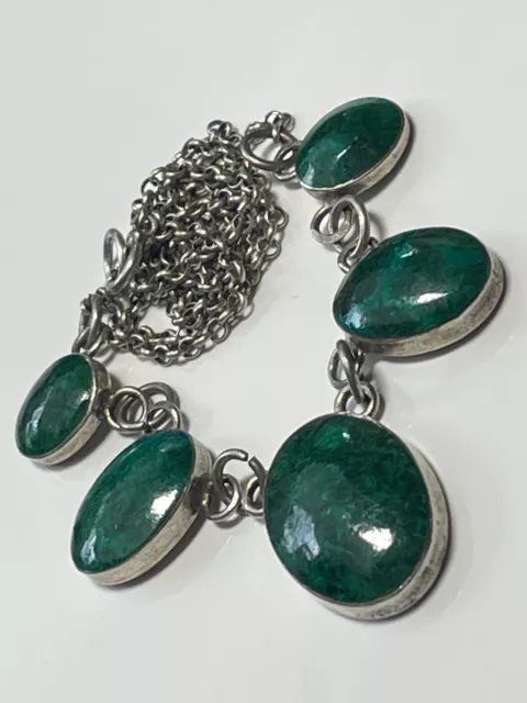 Vintage sterling silver '925' and malachite stone panel chain necklace 11.31g