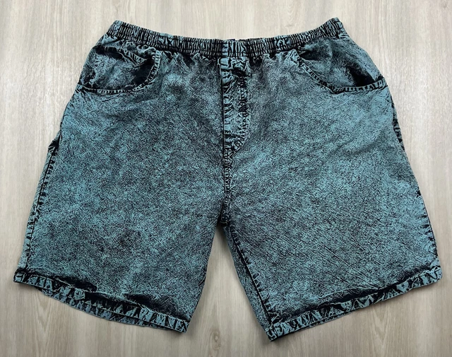 Vintage Weekends Beachwear Blue Faux Acid Wash Denim Swim Trunk Shorts Men L