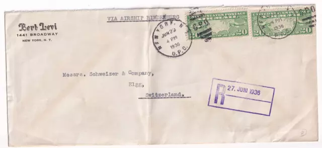 ZEPPELIN 1936 3. NAF USA R-Brief New York - Schweiz/Switzerland FLP Frankatur