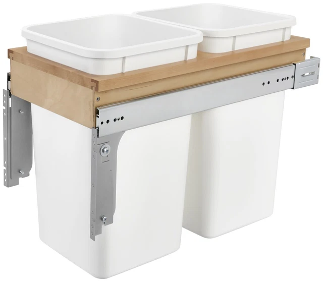 Rev-A-Shelf 4WCTM-15DM2-162 4WCTM Top Mount Double Bin Trash Can - White