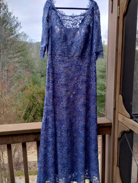 JS Collection Womens Gown - Blue Size 16 Floral Lace Overlay