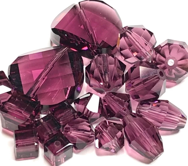 18 Amethyst Swarovski Crystal Beads 2mm to 12mm in Bicones, Cubes, Footballs