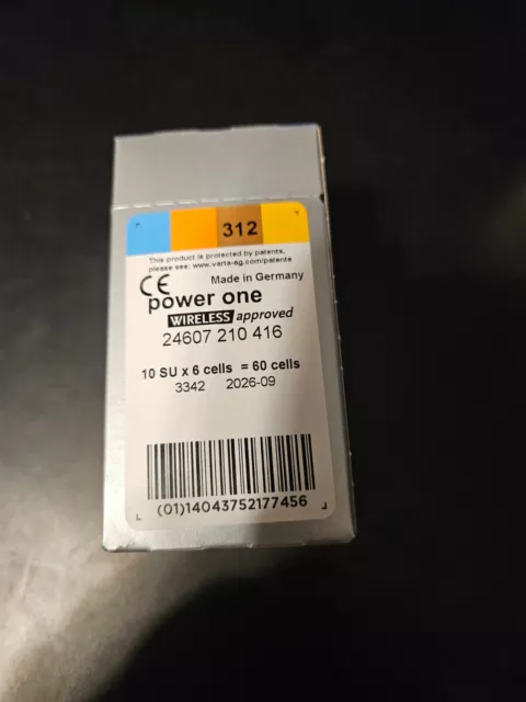 60 baterías para audífonos Powerone talla 312 p312, vencimiento septiembre-2026 - nuevas en caja