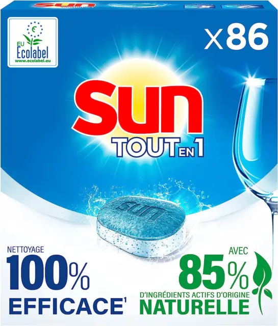 Sun Tablettes Lave vaisselle Tout en un Citron Ecolabel, 24 Tablettes