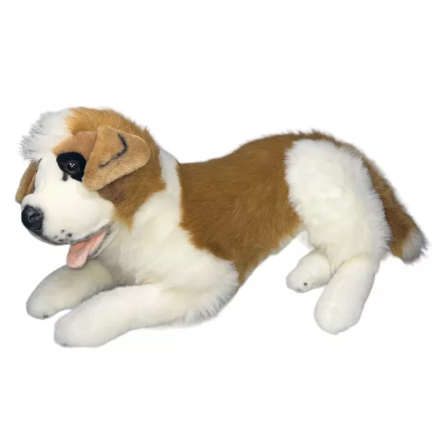 St Bernard Realistic Puppy Dog Plush Tongue Sticking Out Large 27” Nose to Tail