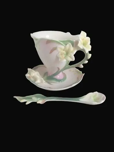 Delightful Franz Porcelain Freesia Cup Saucer & Spoon Set FZ00460