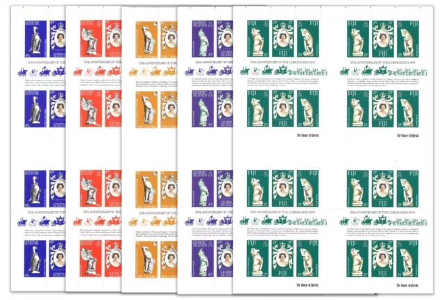 25th Anniversary of The QEII Coronation 1953 4-Block 5-Country Stamp Sheets MUH