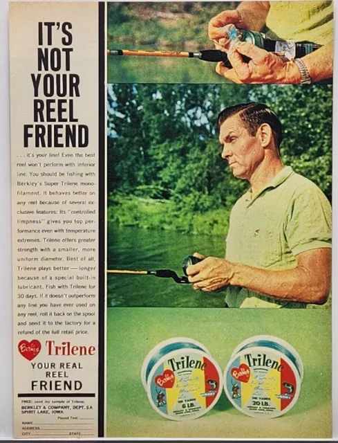 1964 Berkley & Co Trilene Fishing Monofilament Line Print Ad Sprit Lake Iowa
