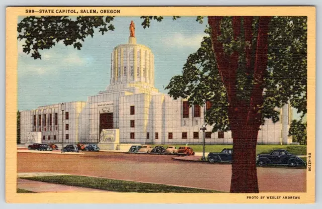 1940's SALEM OREGON OR STATE CAPITOL BUILDING VINTAGE LINEN POSTCARD