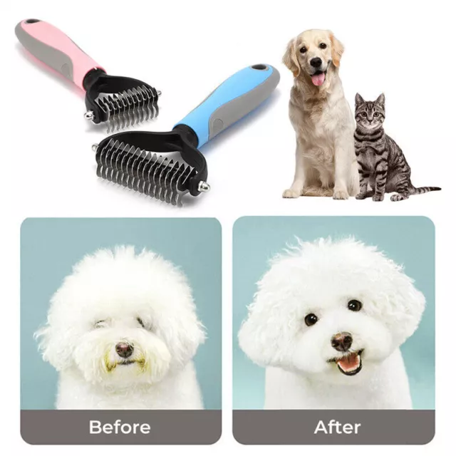 Pet Grooming Brush 2 Sided Shedding Comb Brush Undercoat Rake for Cats & Dogs